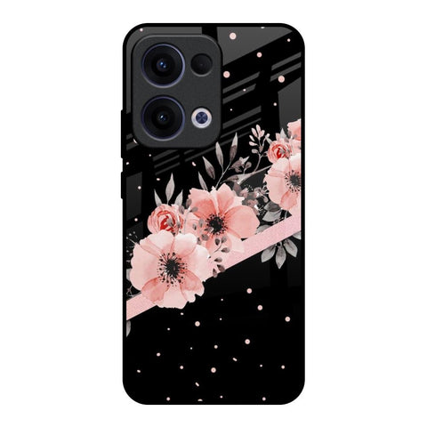 Floral Black Band Glossy Case For Oppo Reno13 5G