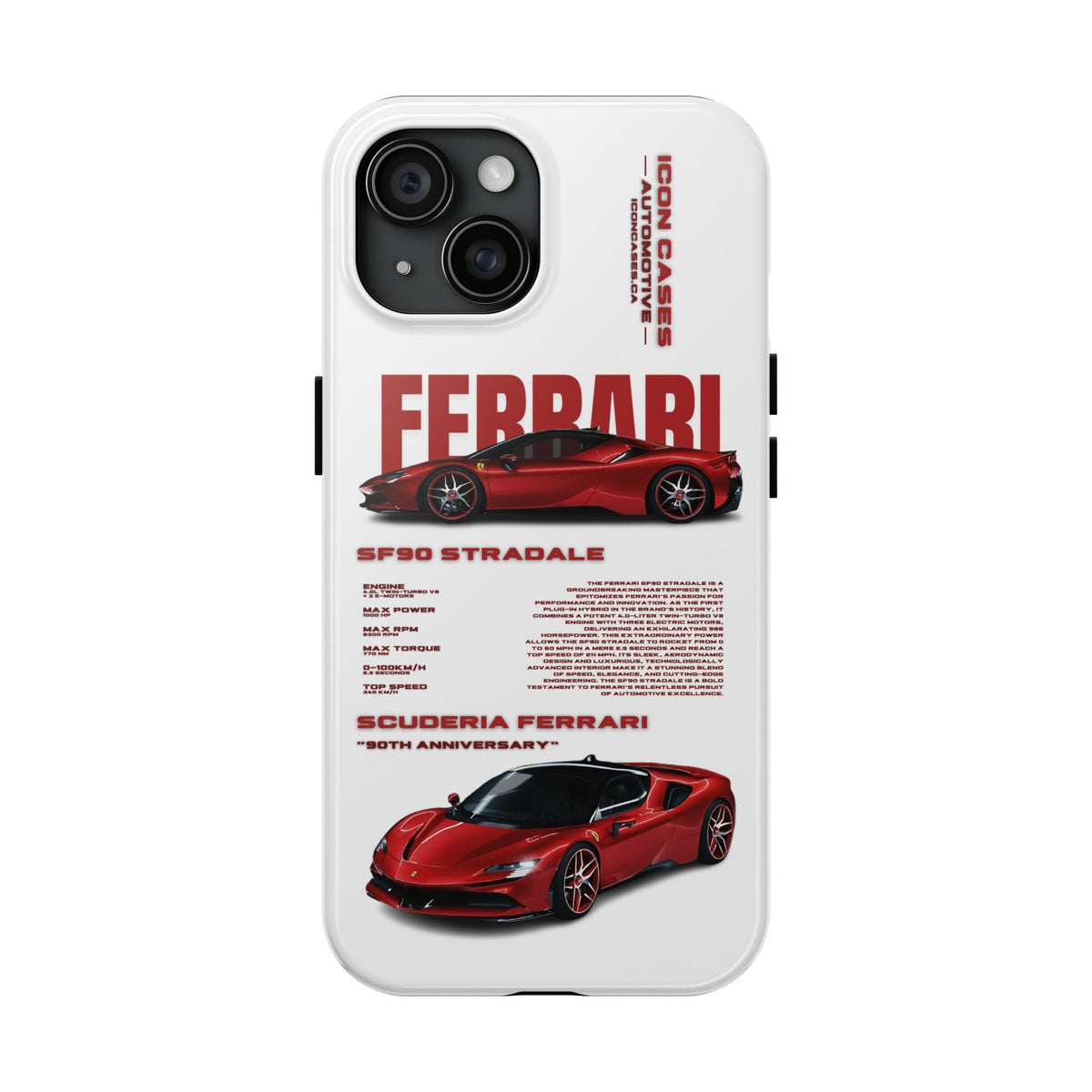 Ferrari SF90 White Premium Tough Shining Phone Case (Double Layer) Available For All iPhone Models
