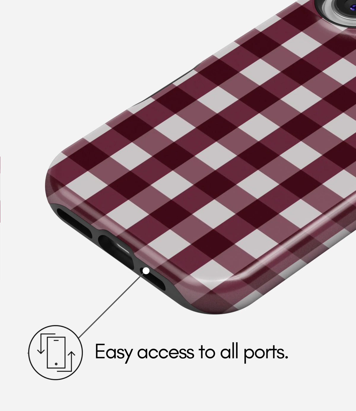Cherry Wine Gingham Premium Tough Shining Phone Case (Double Layer) Available For All iPhone Models