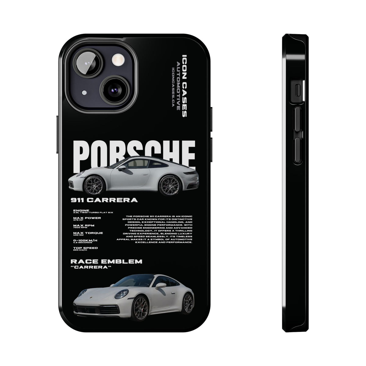 Porsche 911 Carrera (992) Black Premium Tough Shining Phone Case (Double Layer) Available For All iPhone Models