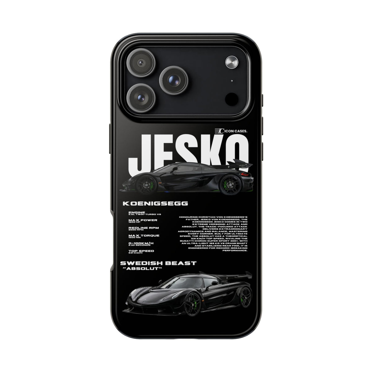 Koenigsegg Jesko Black Premium Tough Shining Phone Case (Double Layer) Available For All iPhone Models