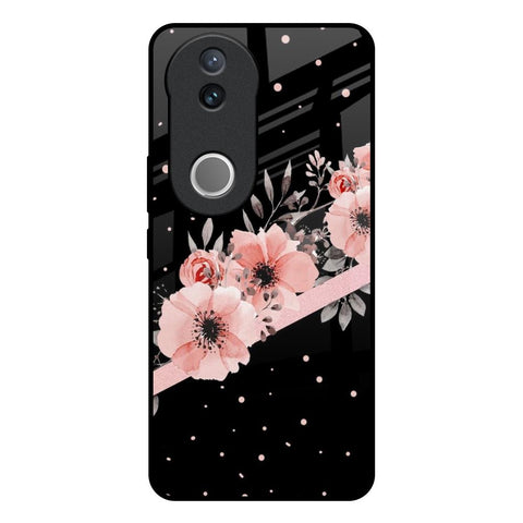 Floral Black Band Glossy Case For Vivo V50e 5G