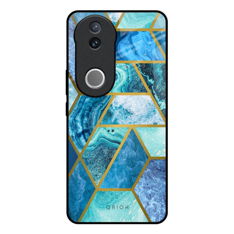 Turquoise Geometrical Marble Glossy Case for Vivo V50e 5G