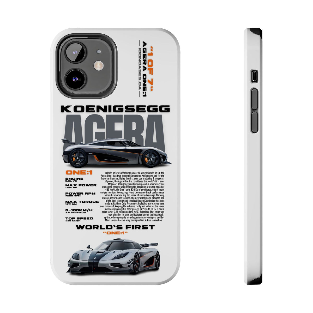 Koenigsegg One:1 White Premium Tough Shining Phone Case (Double Layer) Available For All iPhone Models