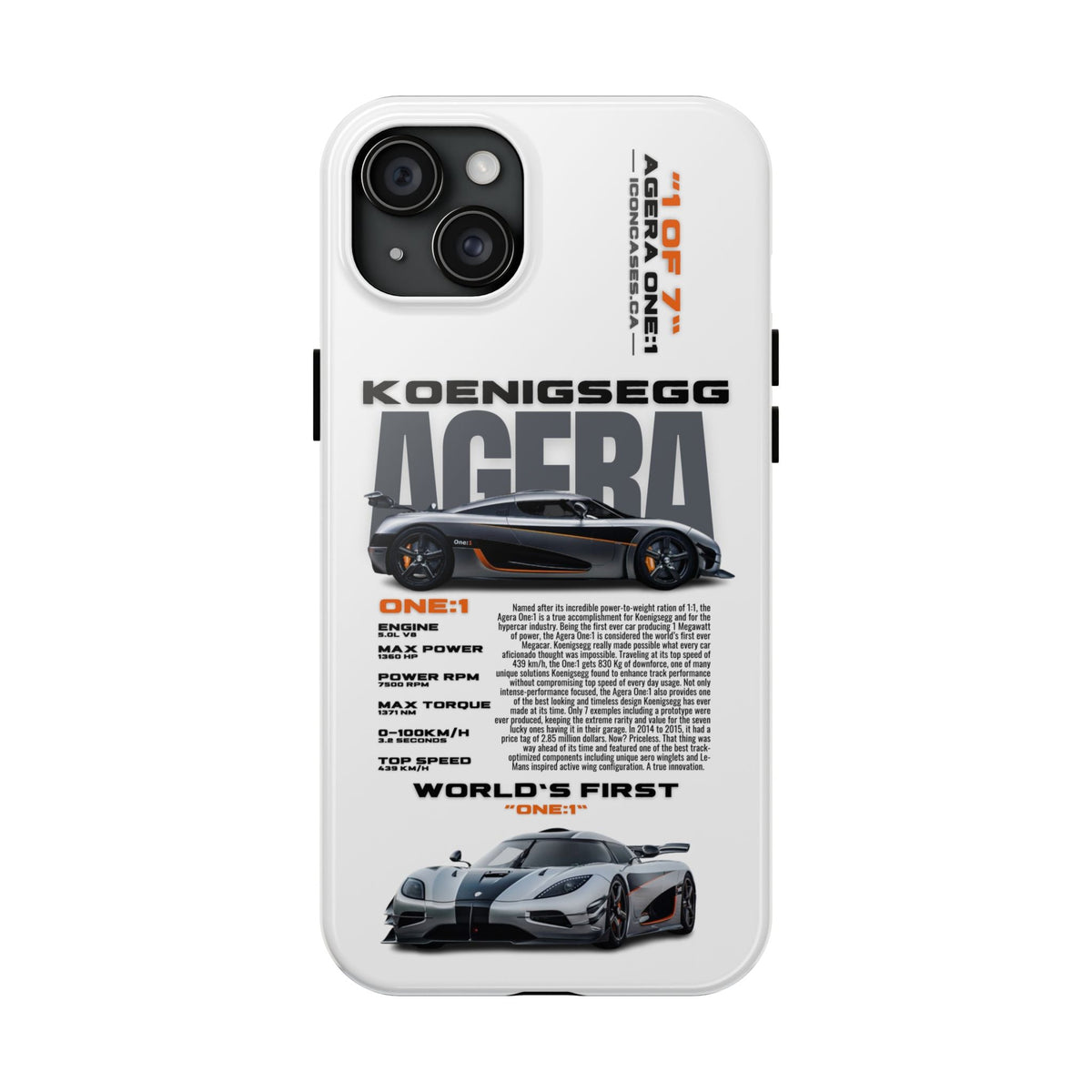 Koenigsegg One:1 White Premium Tough Shining Phone Case (Double Layer) Available For All iPhone Models