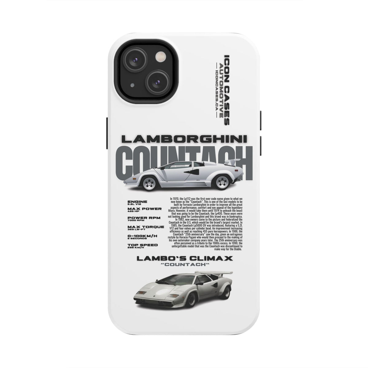 Lamborghini Countach White Premium Tough Shining Phone Case (Double Layer) Available For All iPhone Models
