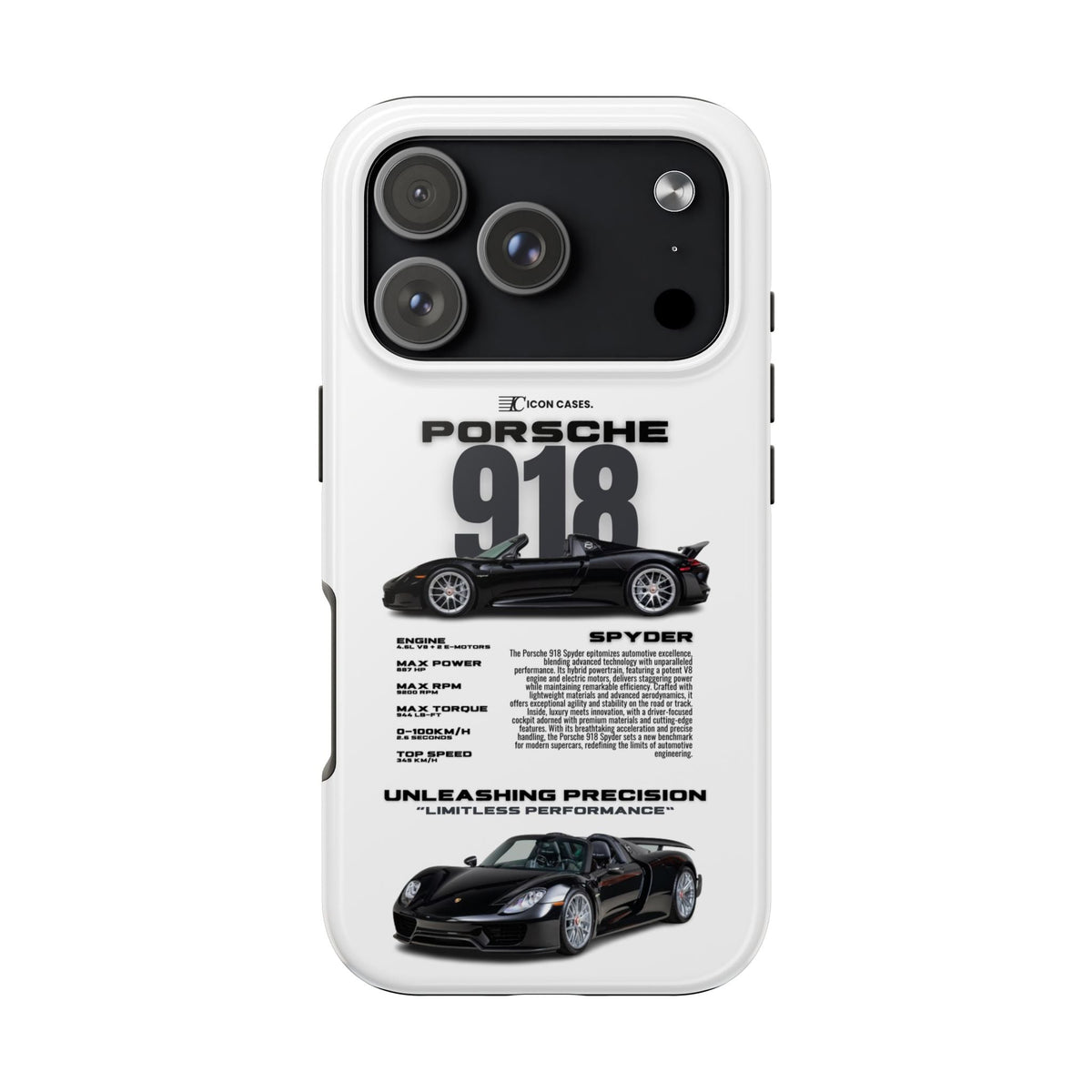 Porsche 918 Spyder White Premium Tough Shining Phone Case (Double Layer) Available For All iPhone Models