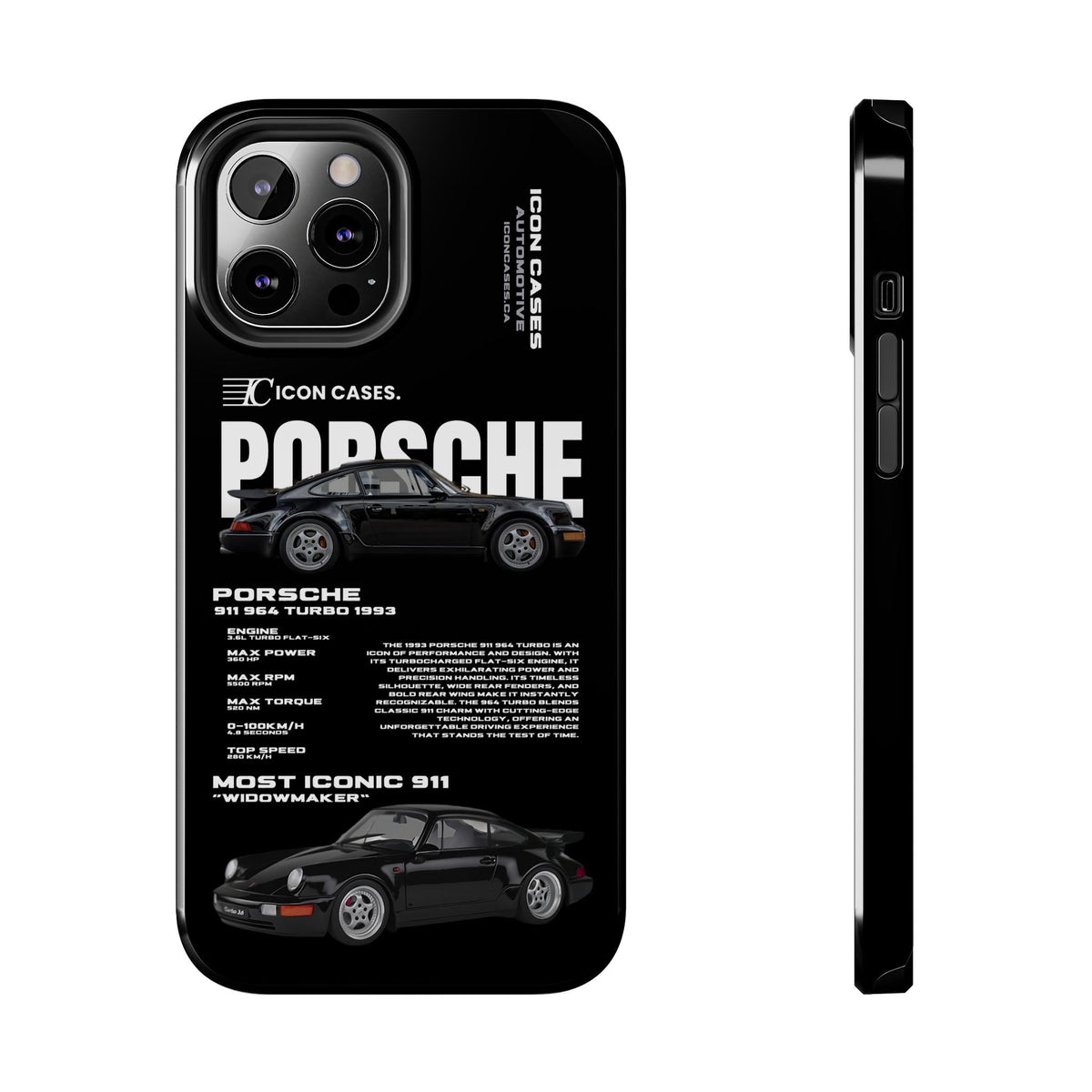 Porsche 911 (964) Turbo Black Premium Tough Shining Phone Case (Double Layer) Available For All iPhone Models