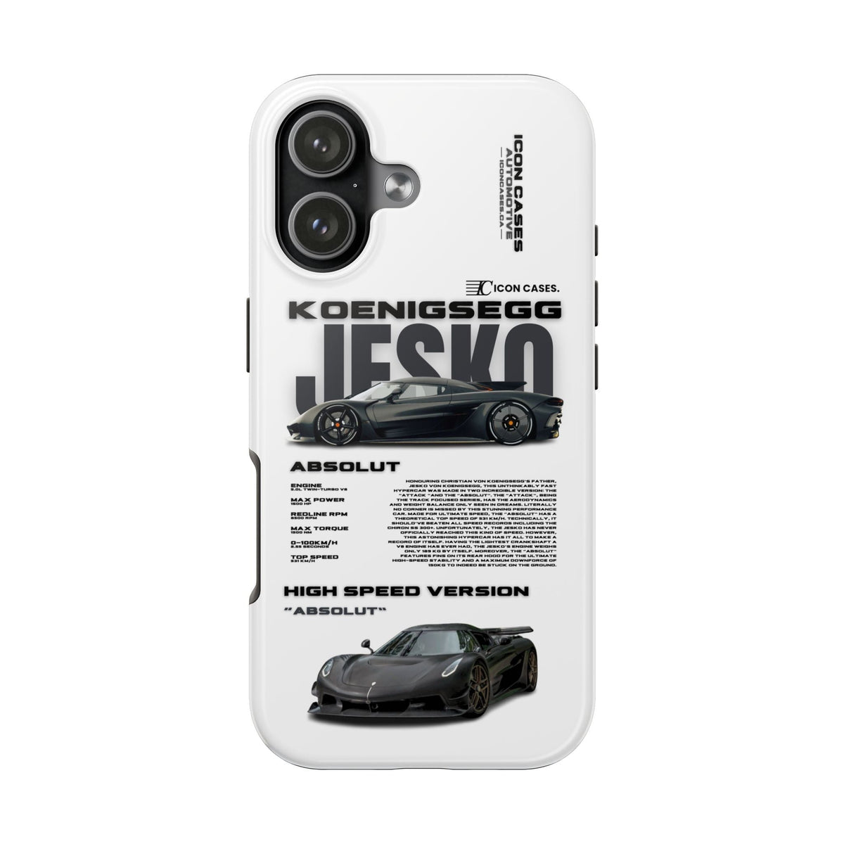 Koenigsegg Jesko White Premium Tough Shining Phone Case (Double Layer) Available For All iPhone Models
