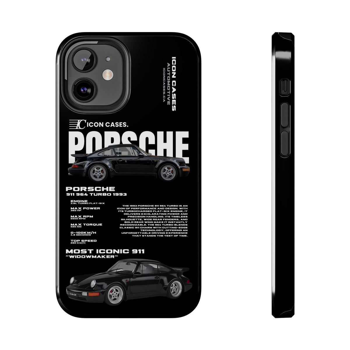 Porsche 911 (964) Turbo Black Premium Tough Shining Phone Case (Double Layer) Available For All iPhone Models
