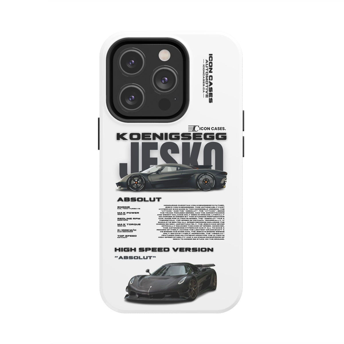 Koenigsegg Jesko White Premium Tough Shining Phone Case (Double Layer) Available For All iPhone Models