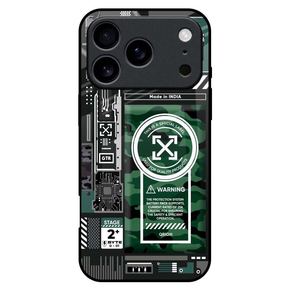 Green Camo Circuit Glass Case for iPhone 17 Pro Max