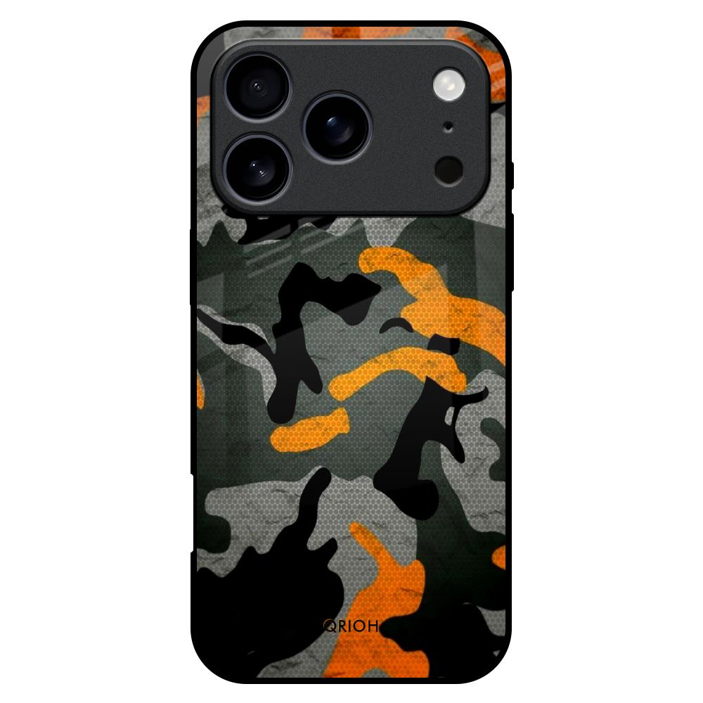 Camouflage Orange Glass Case For iPhone 17 Pro Max