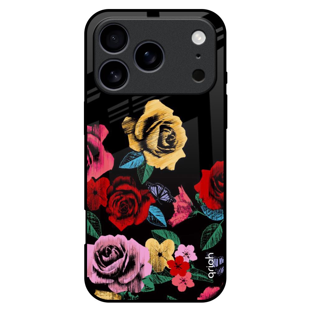 Floral Decorative Glass Case For iPhone 17 Pro Max