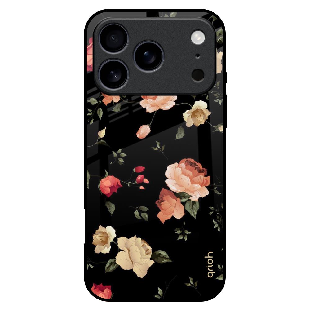 Black Spring Floral Glass Case for iPhone 17 Pro Max