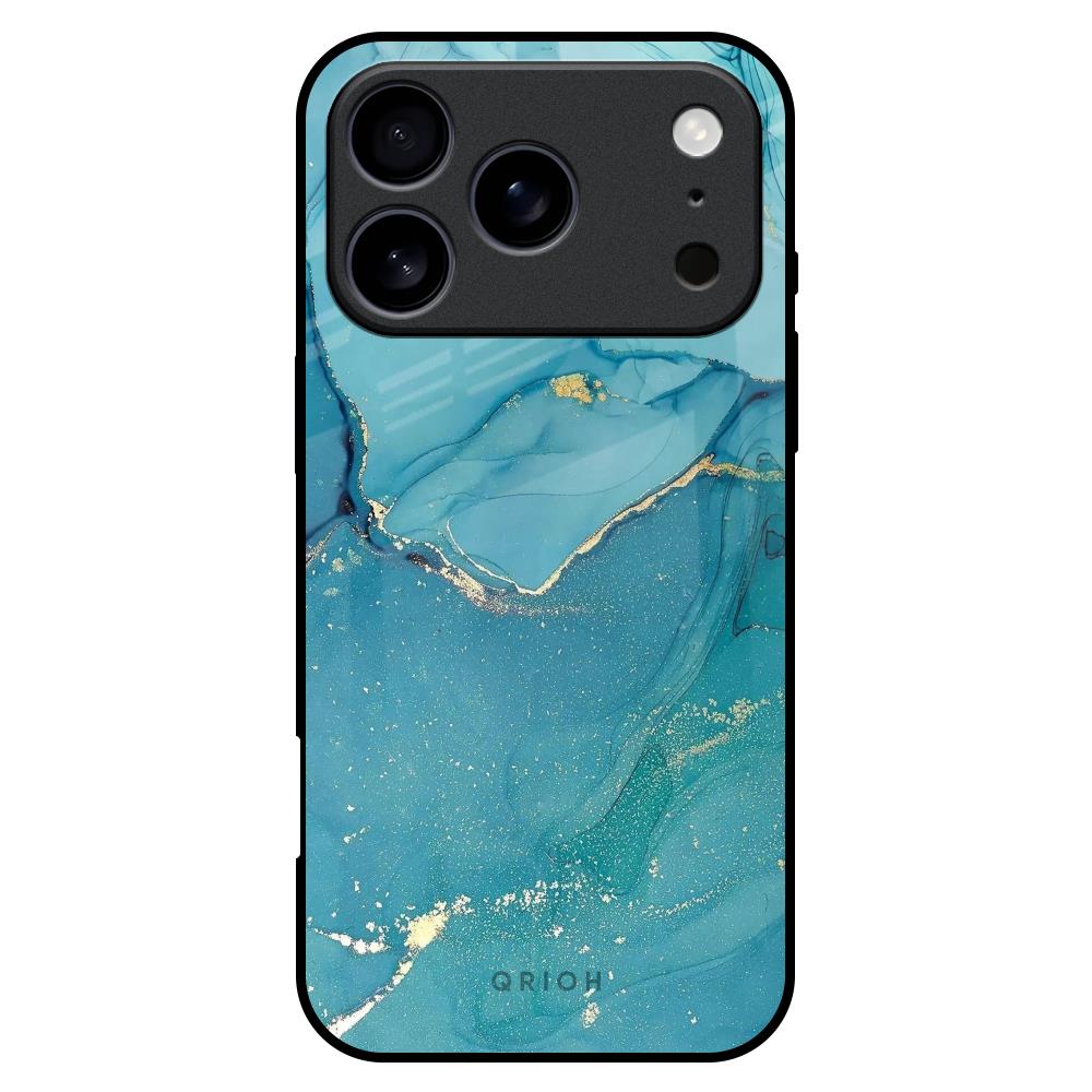 Blue Golden Glitter Glass Case for iPhone 17 Pro Max