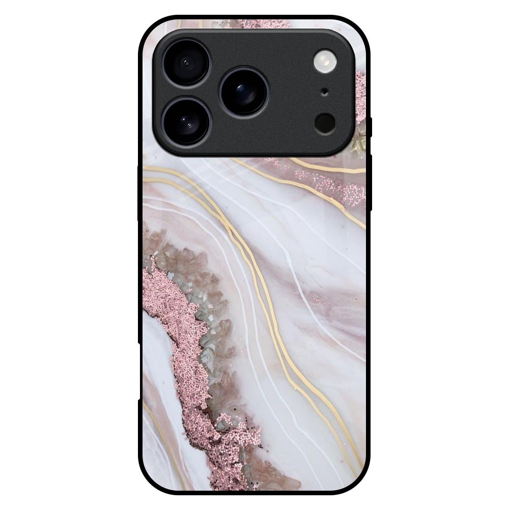 Pink & Gold Gllitter Marble Glass Case for iPhone 17 Pro Max