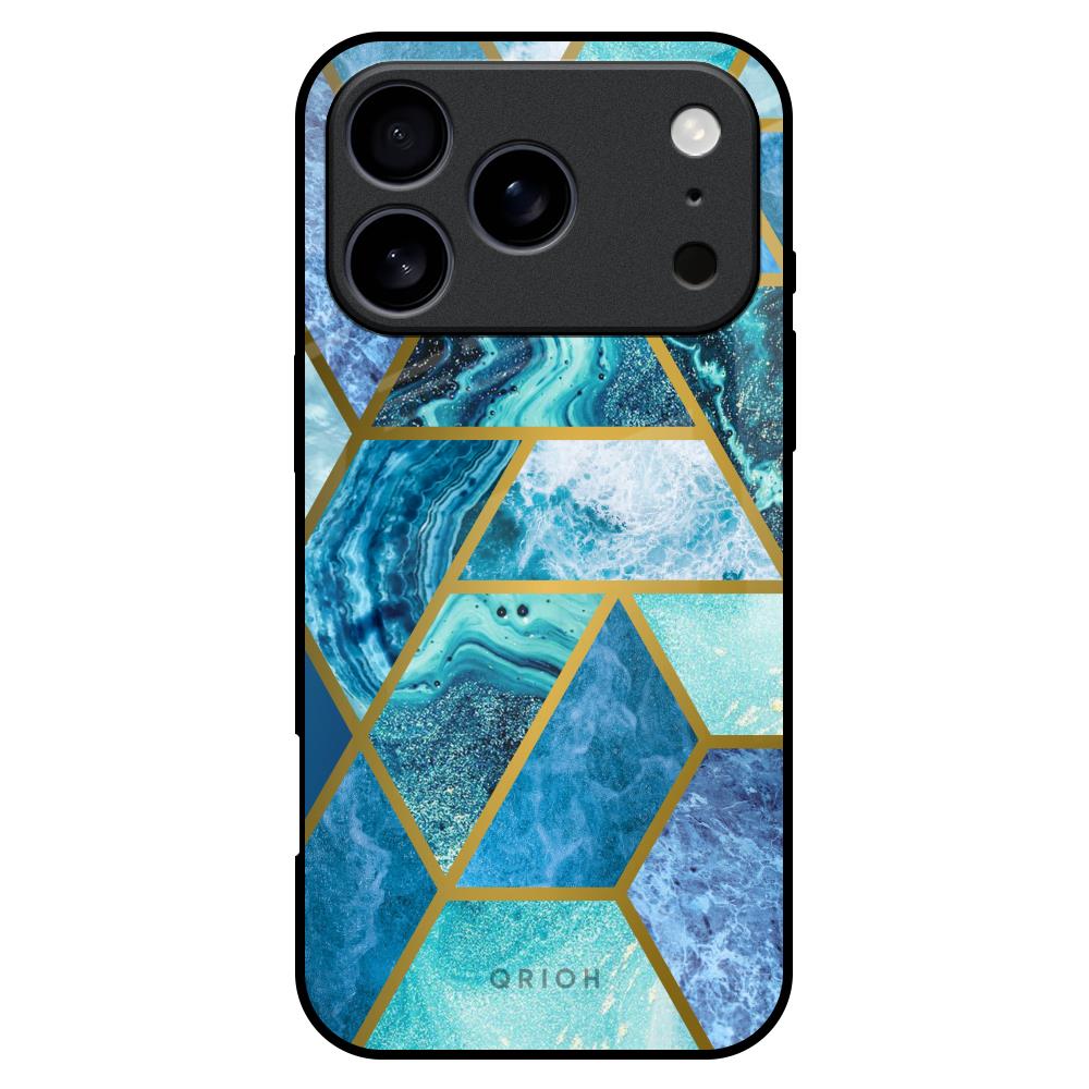 Turquoise Geometrical Marble Glass Case for iPhone 17 Pro Max