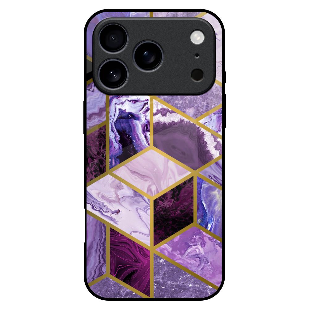 Purple Rhombus Marble Glass Case for iPhone 17 Pro Max