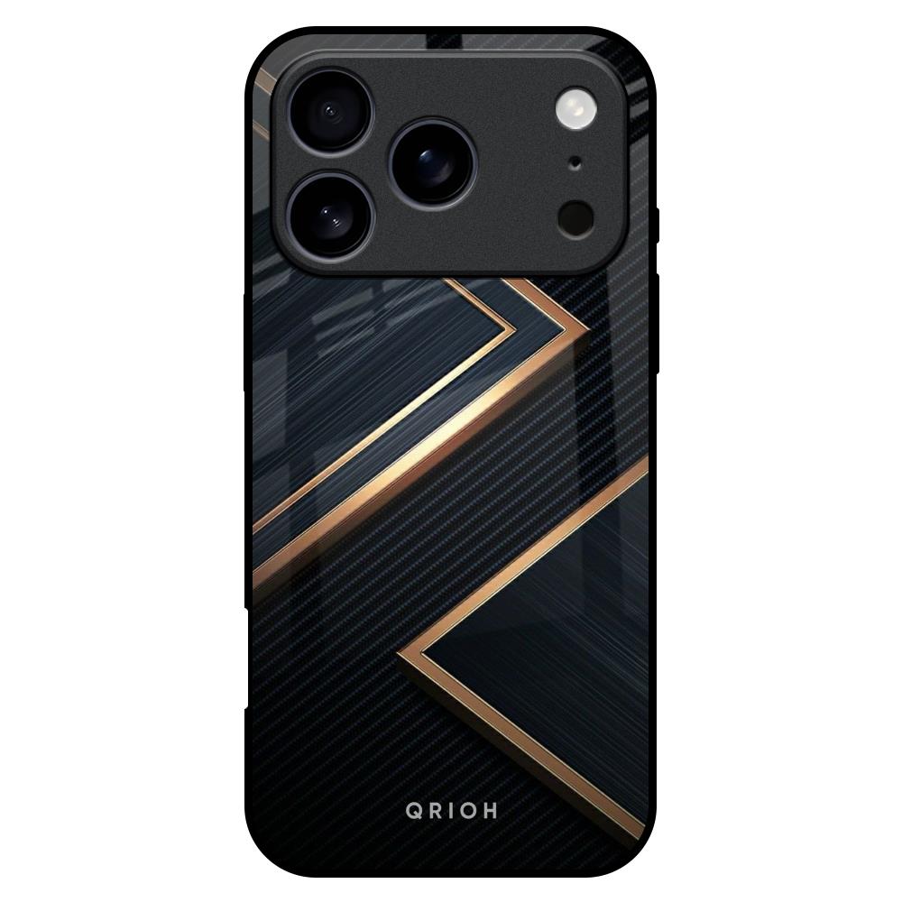 Sleek Golden & Navy Glass Case for iPhone 17 Pro Max
