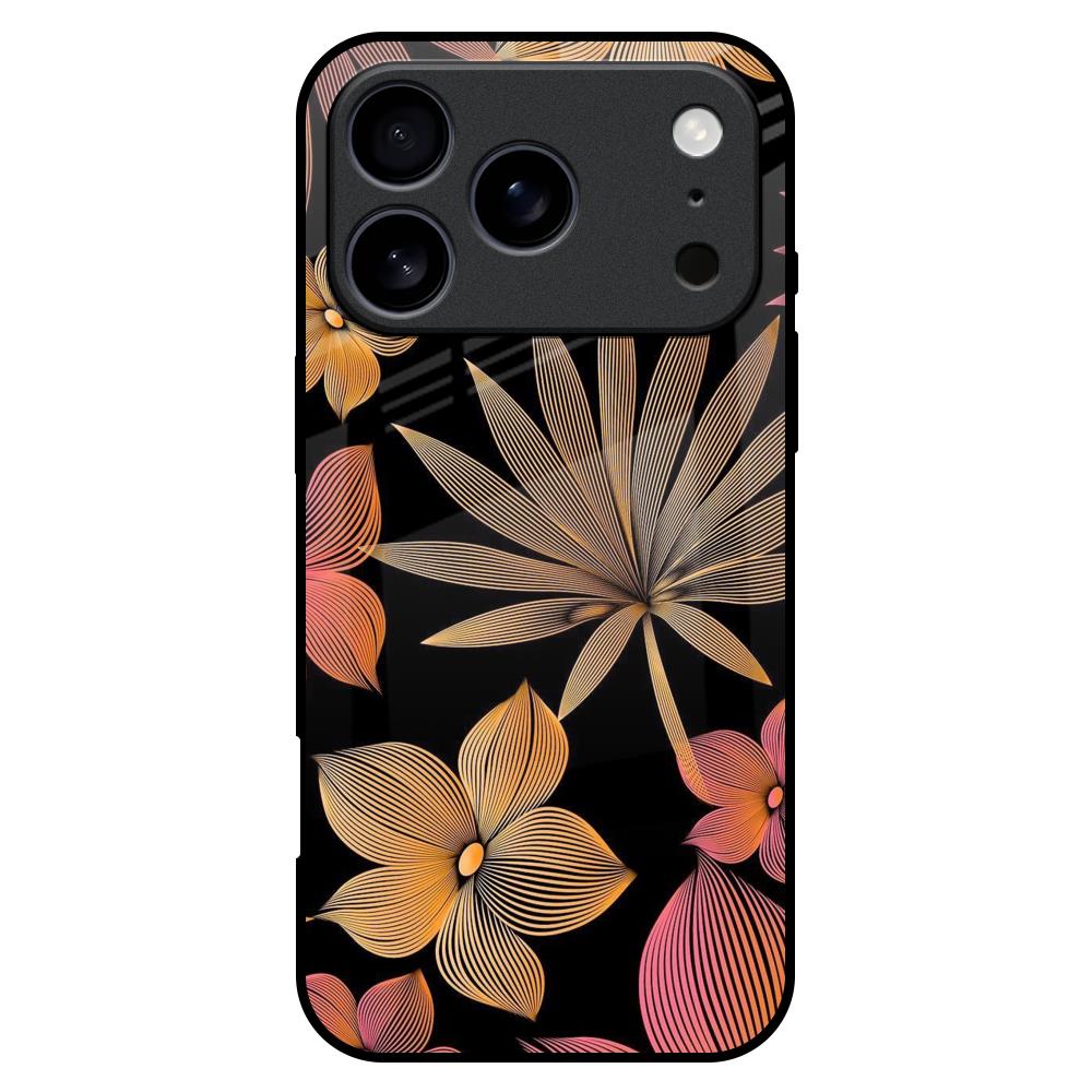 Lines Pattern Flowers Glass Case for iPhone 17 Pro Max