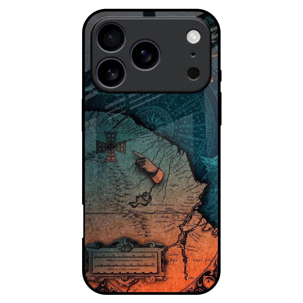 Geographical Map Glass Case for iPhone 17 Pro Max