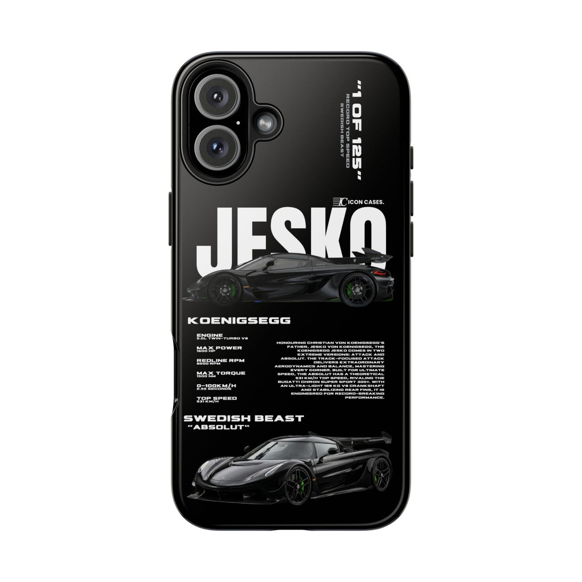 Koenigsegg Jesko Black Premium Tough Shining Phone Case (Double Layer) Available For All iPhone Models