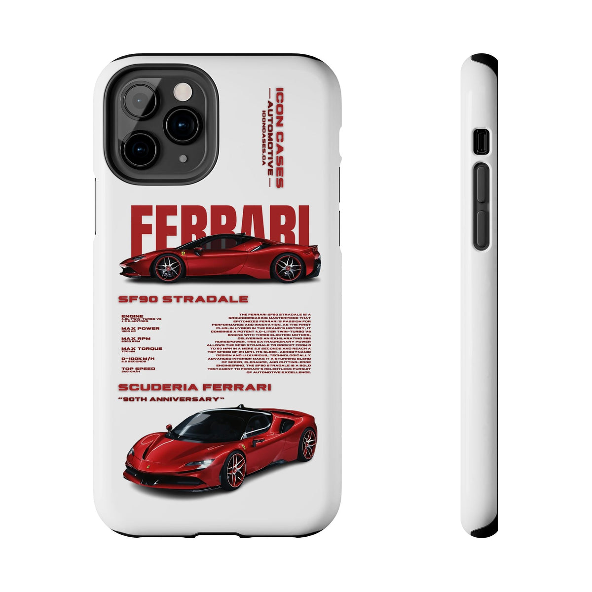 Ferrari SF90 White Premium Tough Shining Phone Case (Double Layer) Available For All iPhone Models
