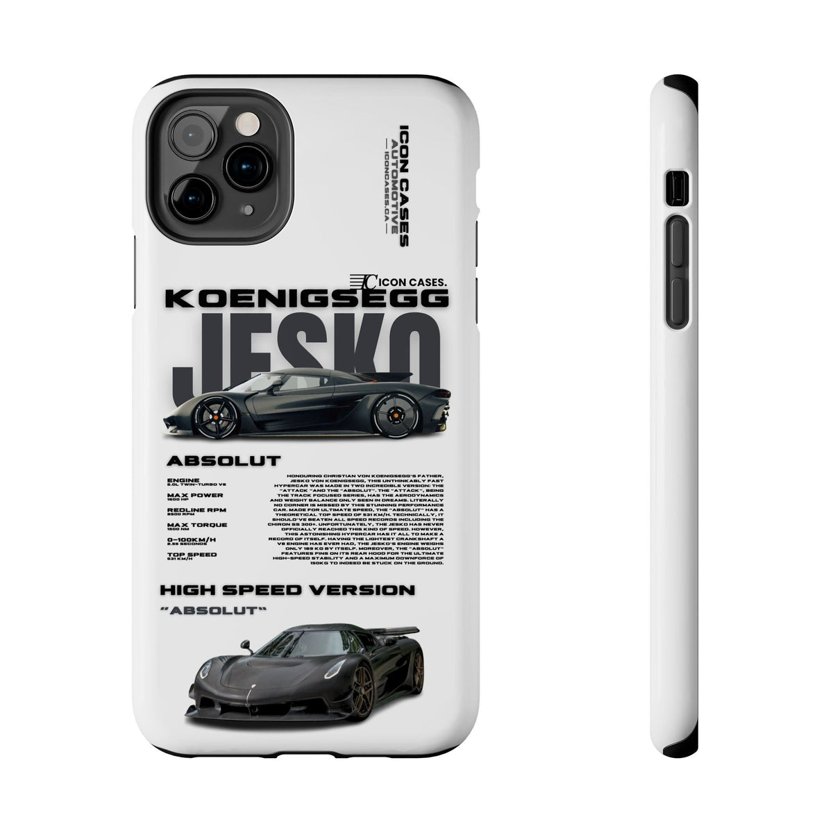 Koenigsegg Jesko White Premium Tough Shining Phone Case (Double Layer) Available For All iPhone Models