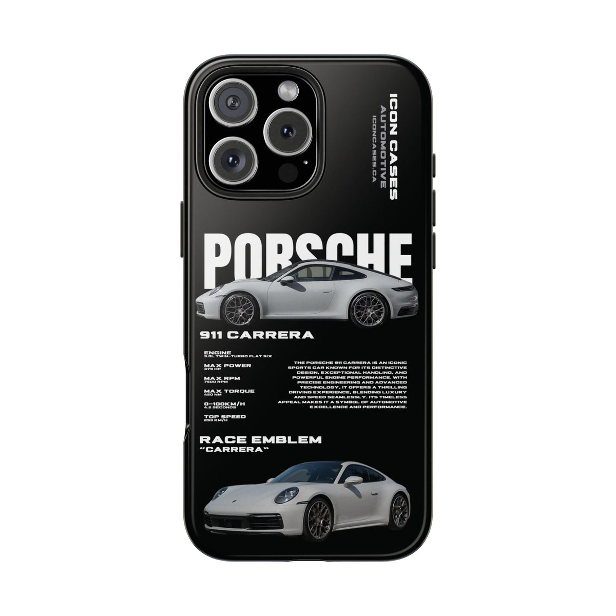 Porsche 911 Carrera (992) Black Premium Tough Shining Phone Case (Double Layer) Available For All iPhone Models
