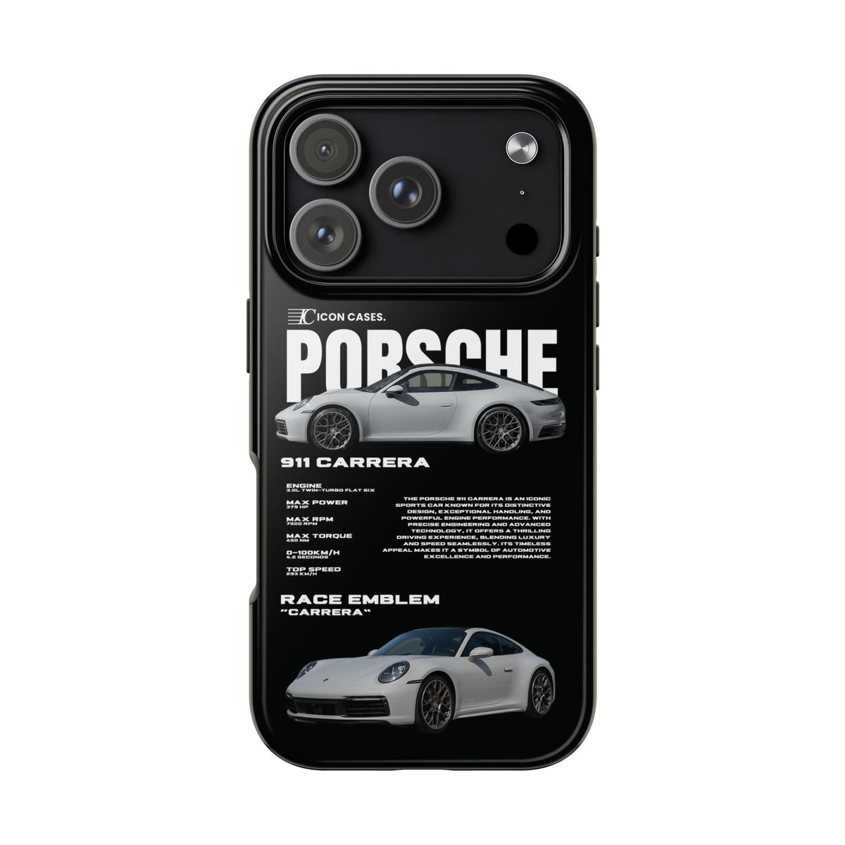 Porsche 911 Carrera (992) Black Premium Tough Shining Phone Case (Double Layer) Available For All iPhone Models