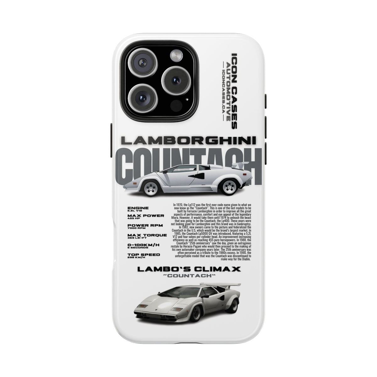 Lamborghini Countach White Premium Tough Shining Phone Case (Double Layer) Available For All iPhone Models