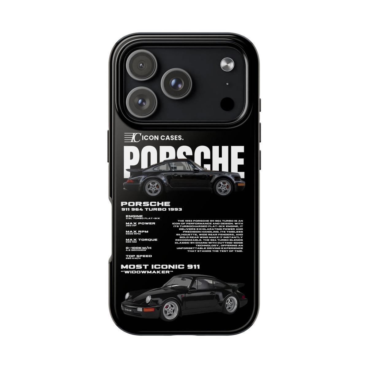 Porsche 911 (964) Turbo Black Premium Tough Shining Phone Case (Double Layer) Available For All iPhone Models