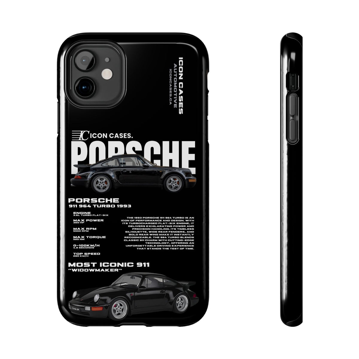 Porsche 911 (964) Turbo Black Premium Tough Shining Phone Case (Double Layer) Available For All iPhone Models