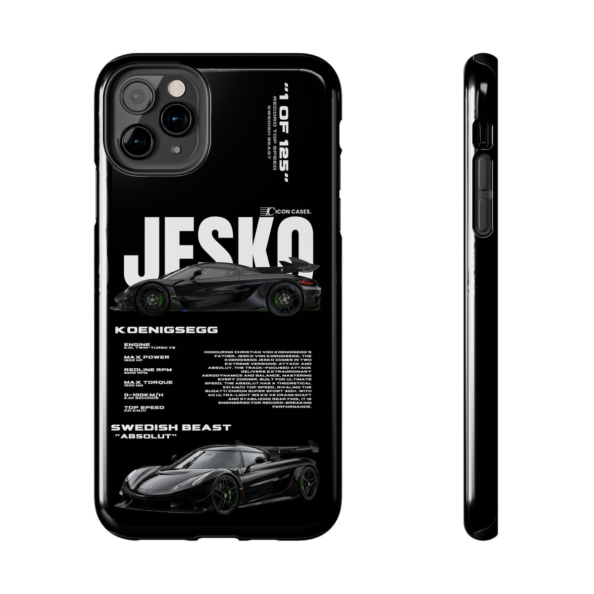 Koenigsegg Jesko Black Premium Tough Shining Phone Case (Double Layer) Available For All iPhone Models
