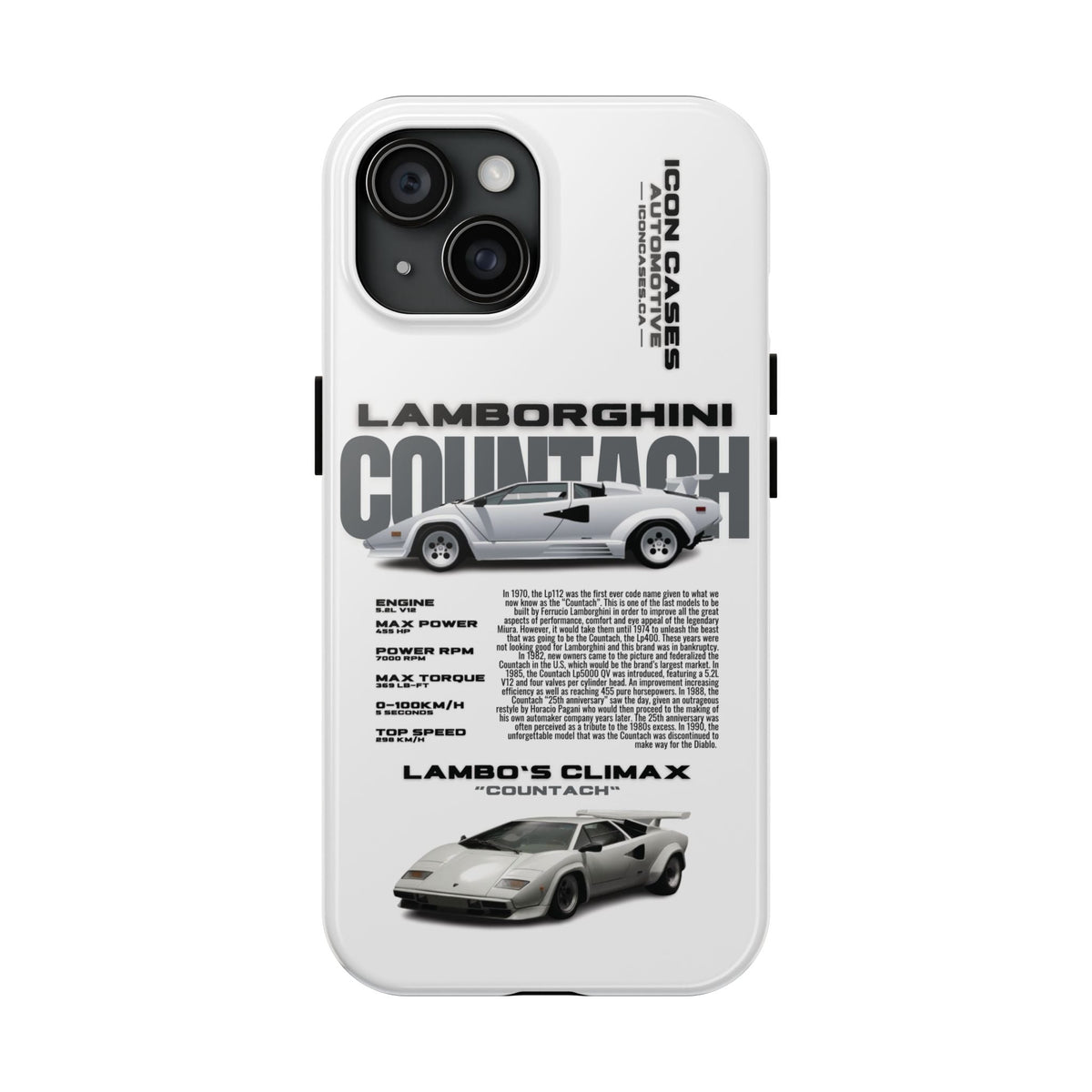 Lamborghini Countach White Premium Tough Shining Phone Case (Double Layer) Available For All iPhone Models