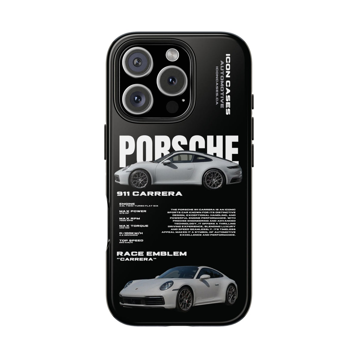 Porsche 911 Carrera (992) Black Premium Tough Shining Phone Case (Double Layer) Available For All iPhone Models