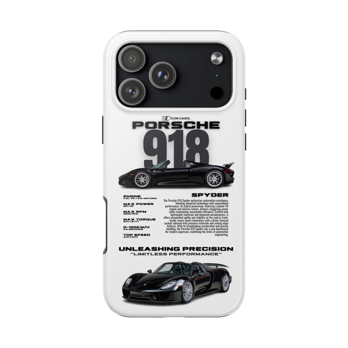 Porsche 918 Spyder White Premium Tough Shining Phone Case (Double Layer) Available For All iPhone Models