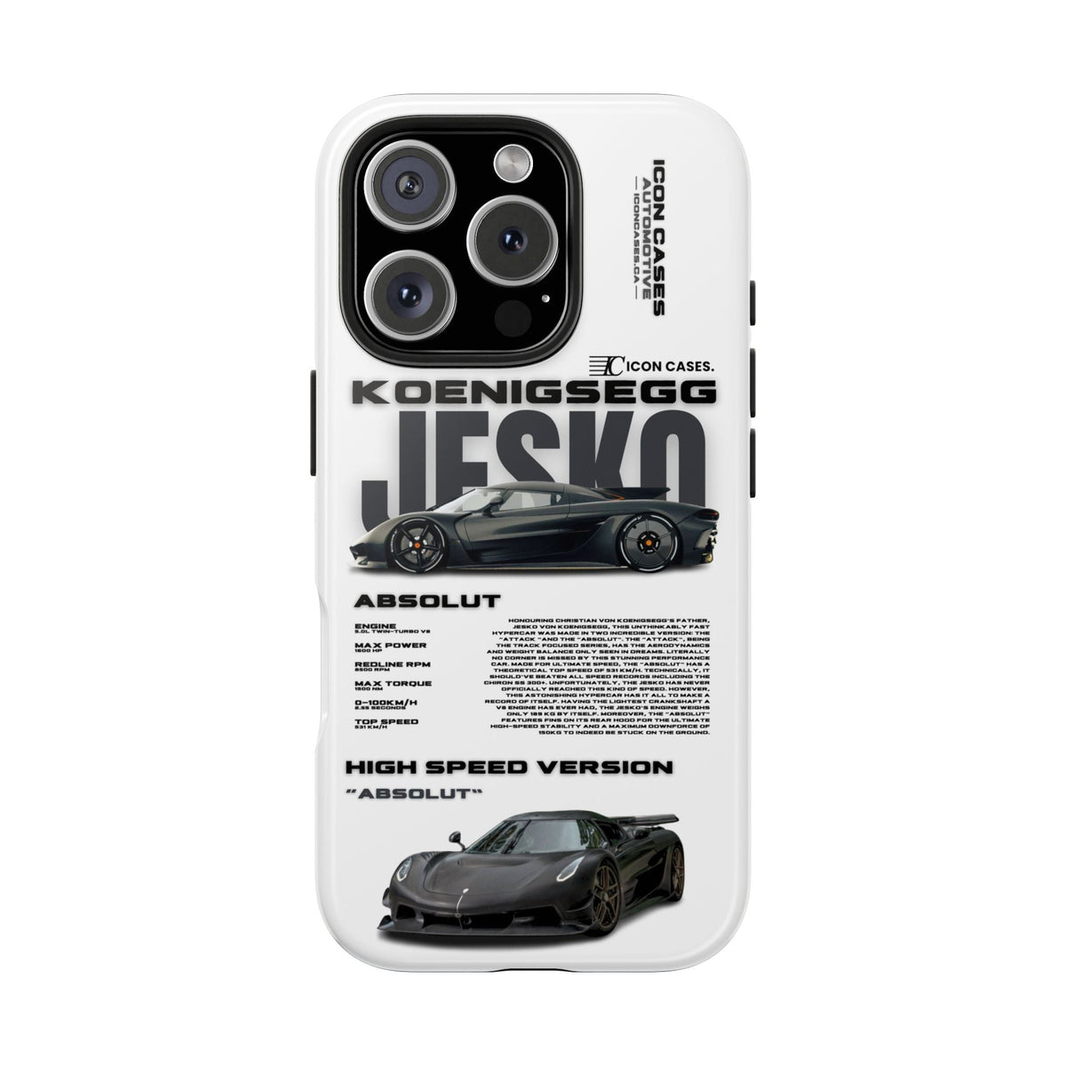 Koenigsegg Jesko White Premium Tough Shining Phone Case (Double Layer) Available For All iPhone Models