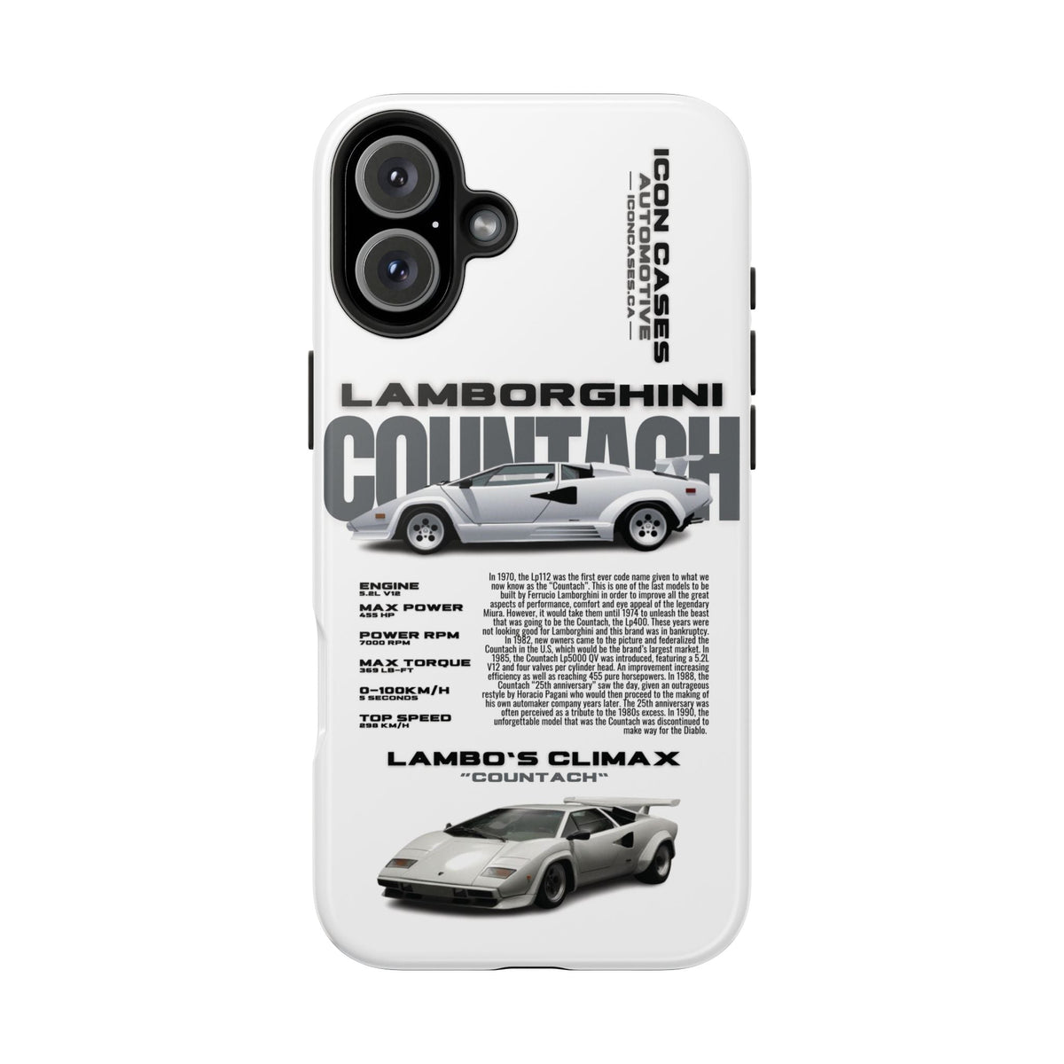 Lamborghini Countach White Premium Tough Shining Phone Case (Double Layer) Available For All iPhone Models
