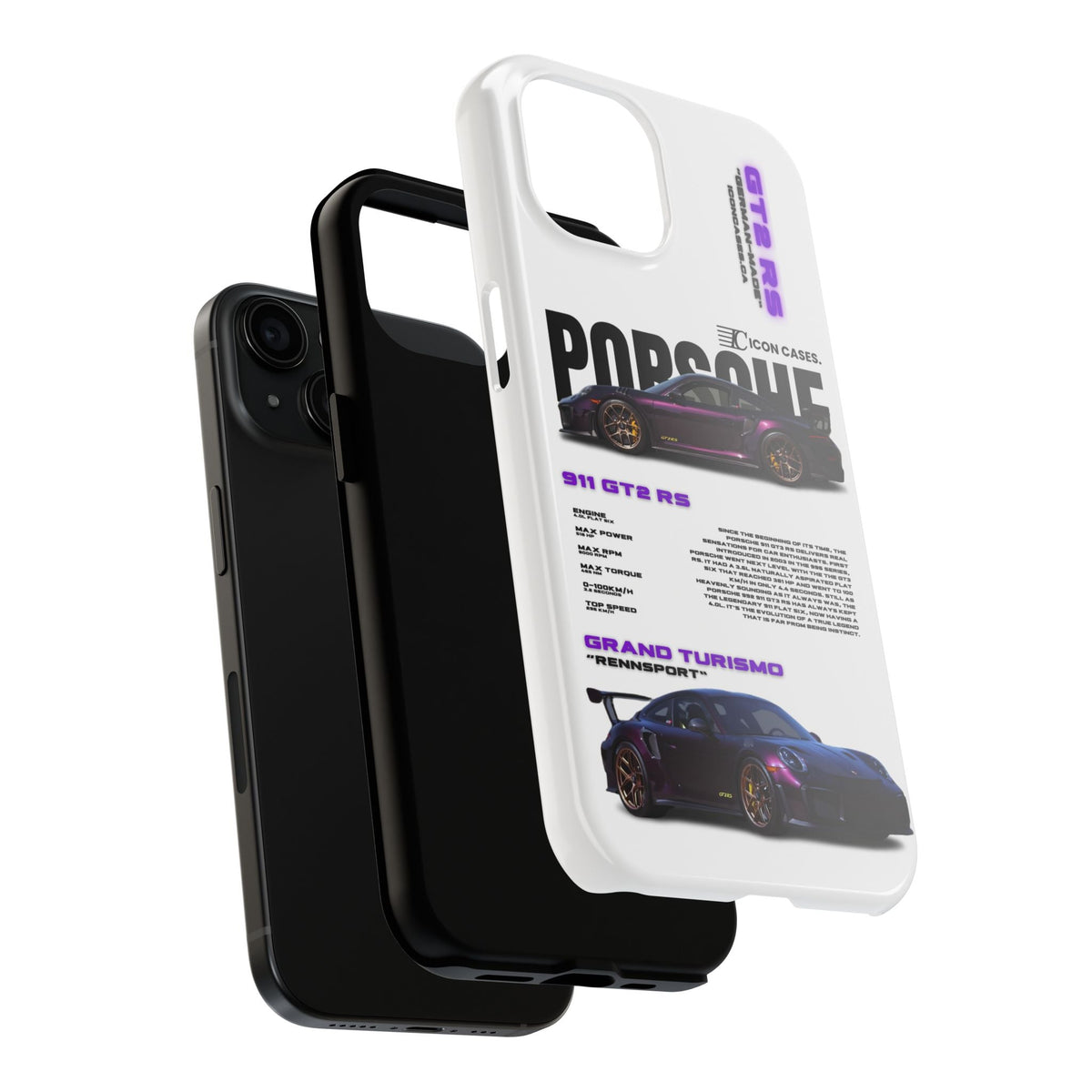 Porsche 911 GT2 RS Purple White Premium Tough Shining Phone Case (Double Layer) Available For All iPhone Models