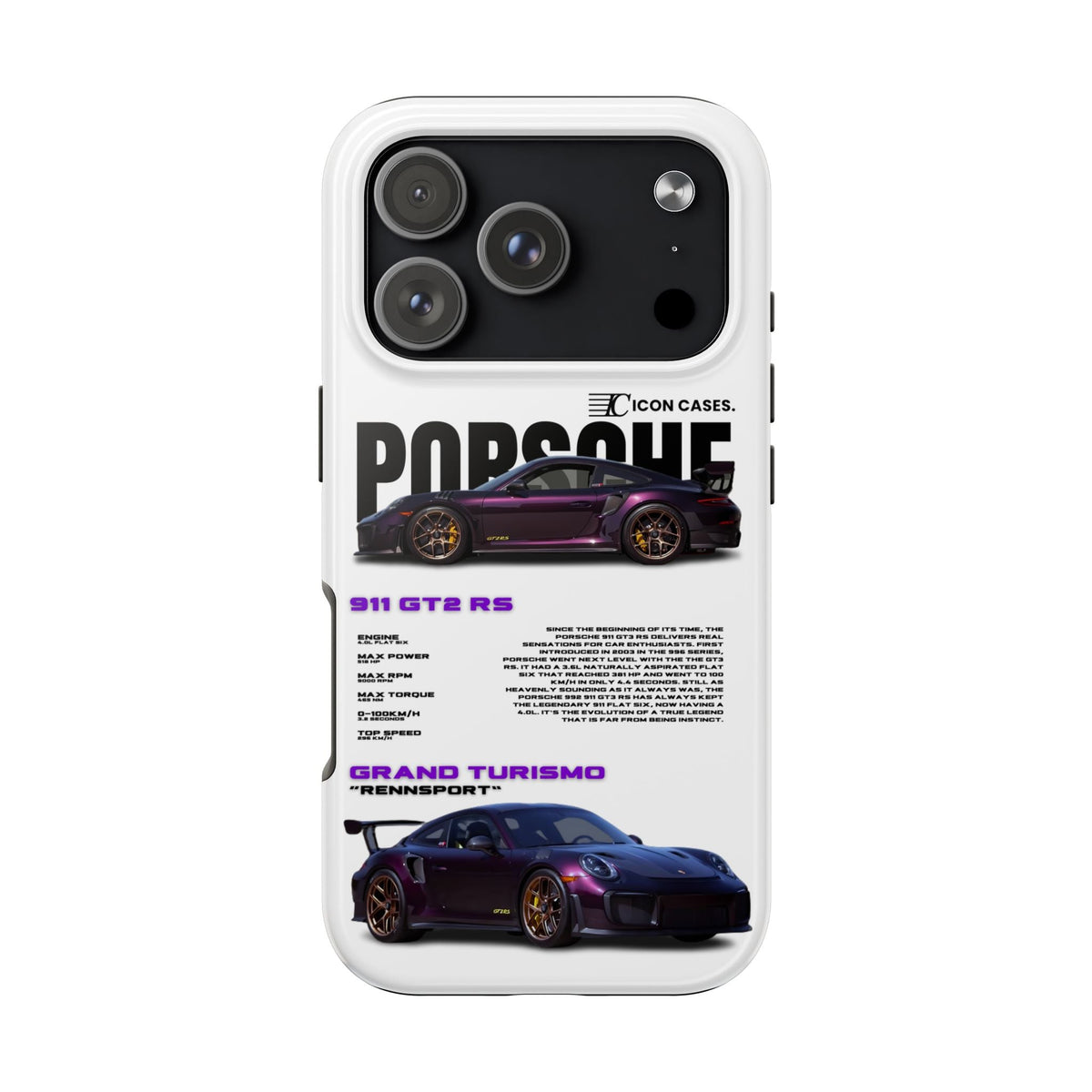 Porsche 911 GT2 RS Purple White Premium Tough Shining Phone Case (Double Layer) Available For All iPhone Models
