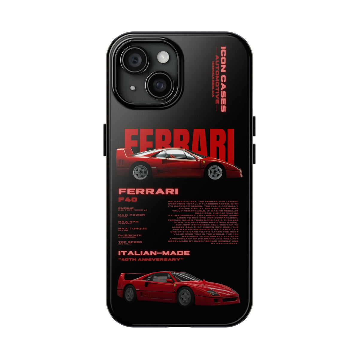 Ferrari F40 Black Premium Tough Shining Phone Case (Double Layer) Available For All iPhone Models