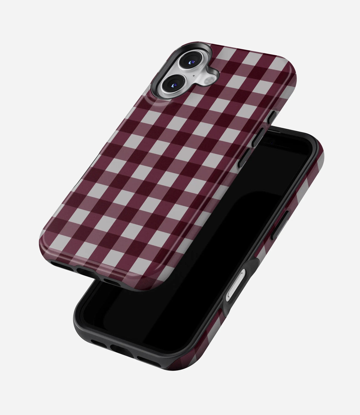Cherry Wine Gingham Premium Tough Shining Phone Case (Double Layer) Available For All iPhone Models
