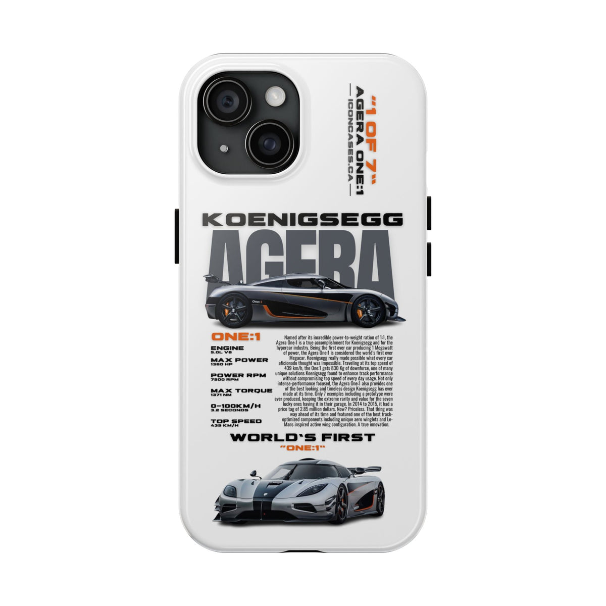Koenigsegg One:1 White Premium Tough Shining Phone Case (Double Layer) Available For All iPhone Models