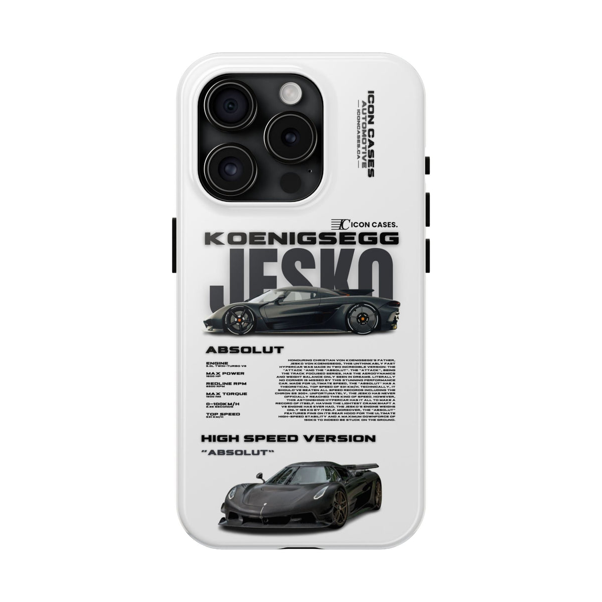 Koenigsegg Jesko White Premium Tough Shining Phone Case (Double Layer) Available For All iPhone Models