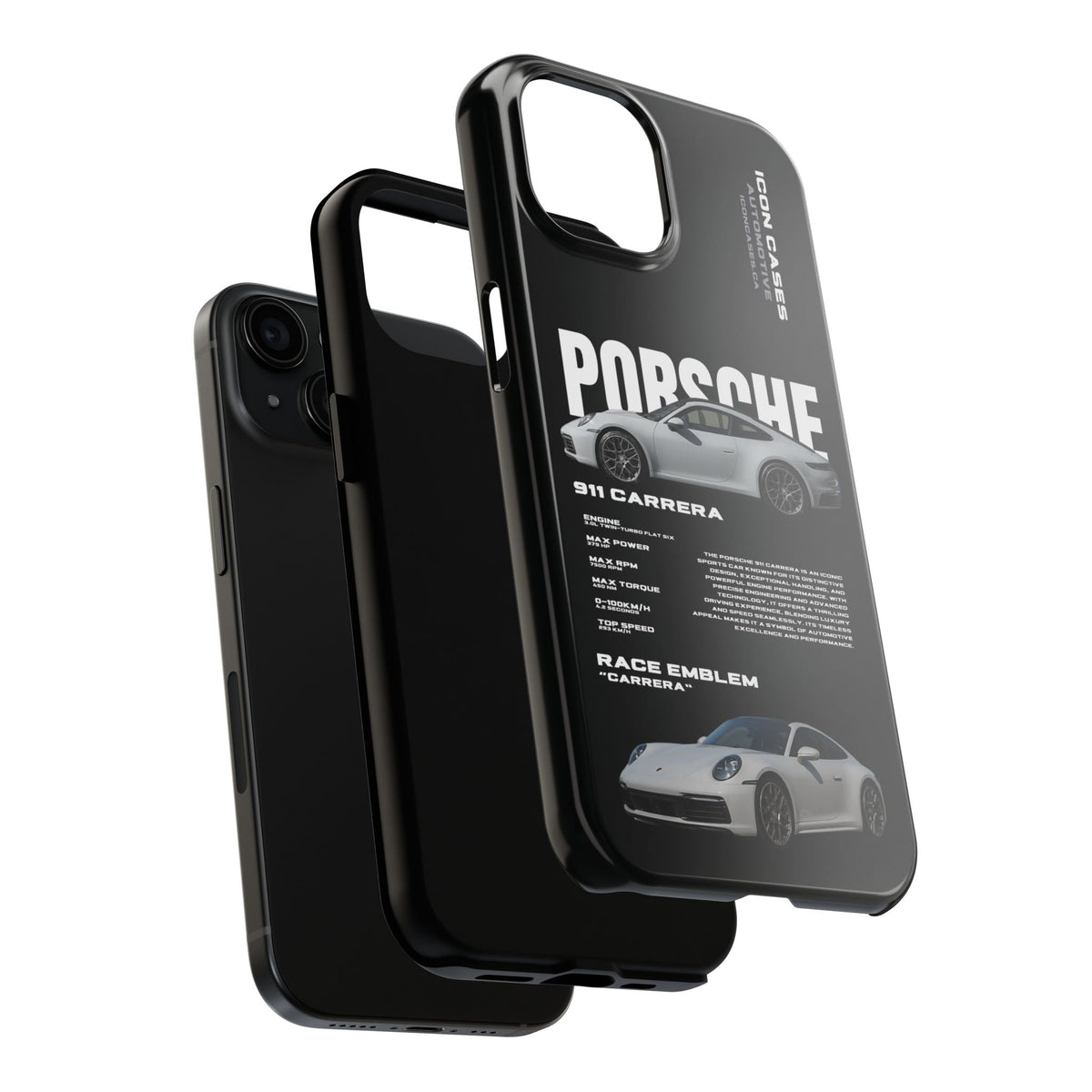 Porsche 911 Carrera (992) Black Premium Tough Shining Phone Case (Double Layer) Available For All iPhone Models