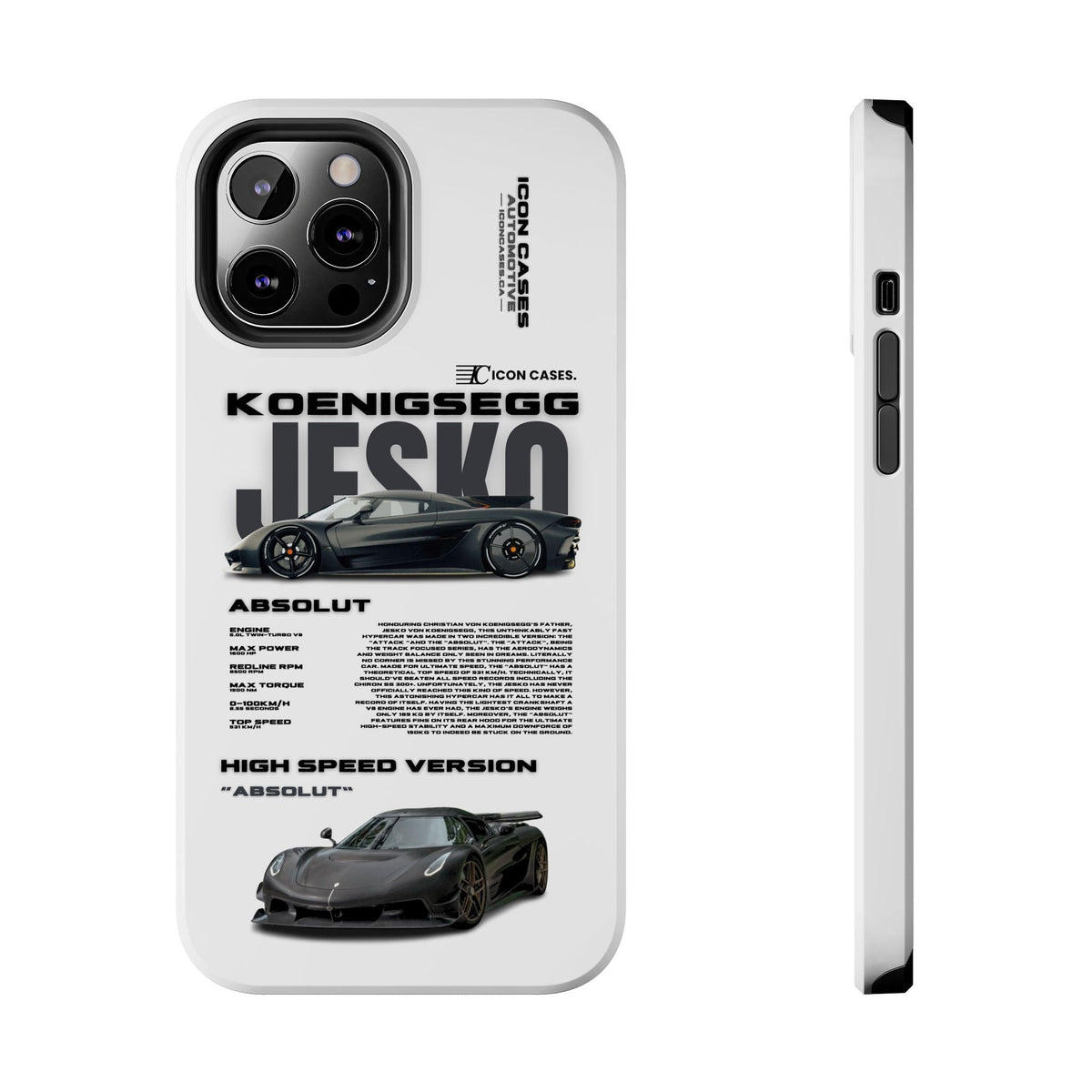 Koenigsegg Jesko White Premium Tough Shining Phone Case (Double Layer) Available For All iPhone Models