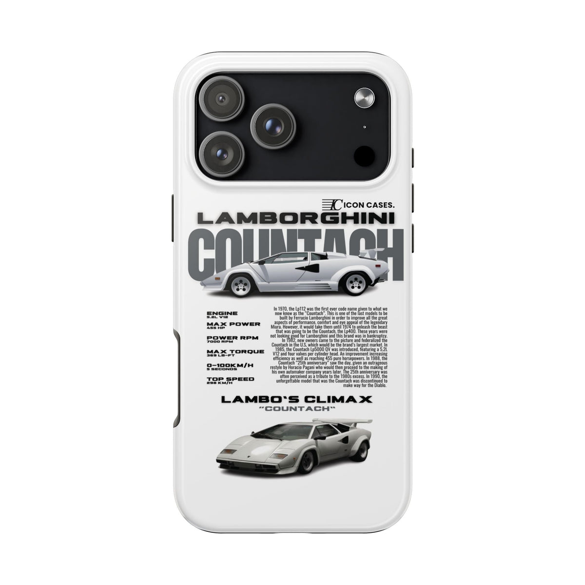 Lamborghini Countach White Premium Tough Shining Phone Case (Double Layer) Available For All iPhone Models