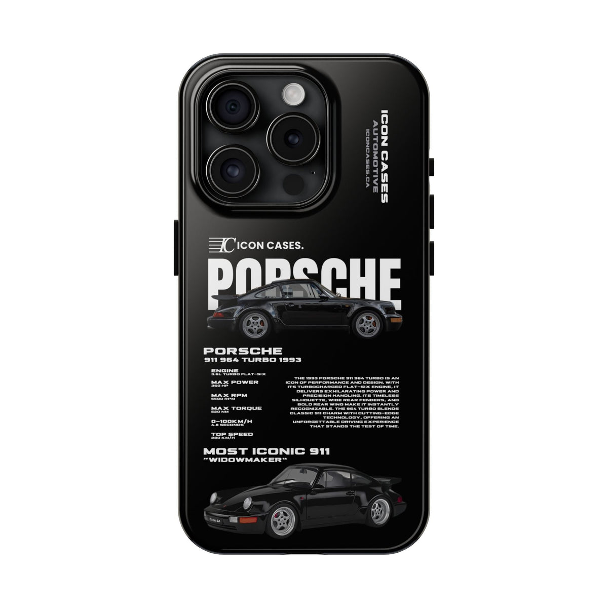 Porsche 911 (964) Turbo Black Premium Tough Shining Phone Case (Double Layer) Available For All iPhone Models